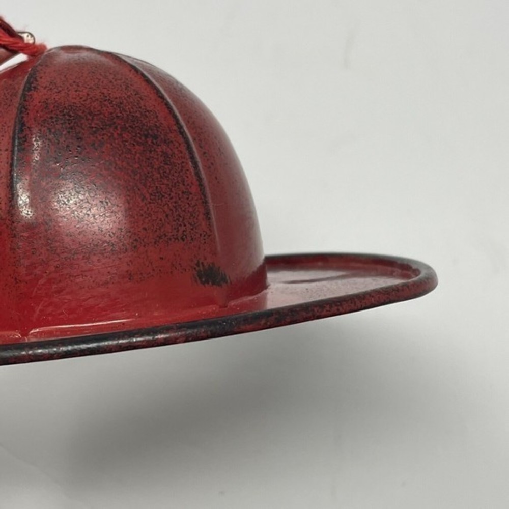 New Fireman Fire Hat CHRISTMAS Tree ORNAMENT Red Metal 4.5” Rescue Firewoman - Picture 10 of 10